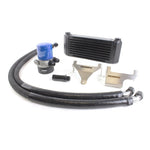 PERRIN engine oil cooler kit with high-efficiency core, braided stainless steel lines, and mounting brackets.