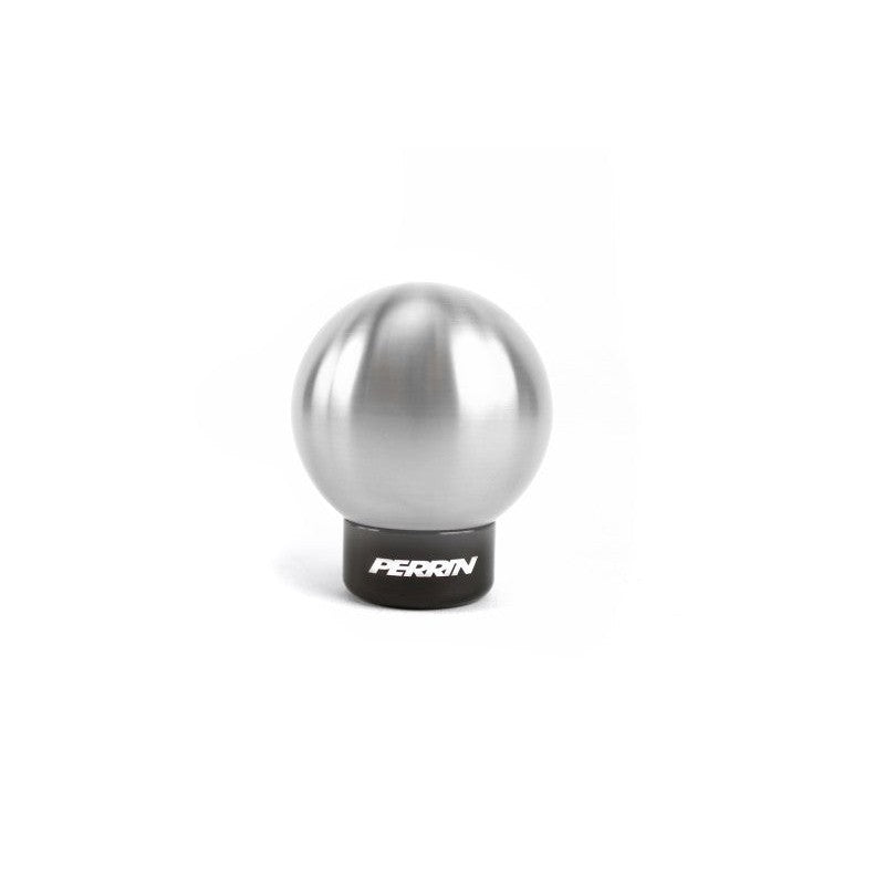 PERRIN brushed stainless steel 2.0-inch ball style shift knob for Subaru 6-speed manual transmissions.