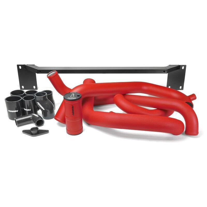 PERRIN red powder-coated aluminum front mount intercooler boost tubes for 2008-2014 Subaru STI.
