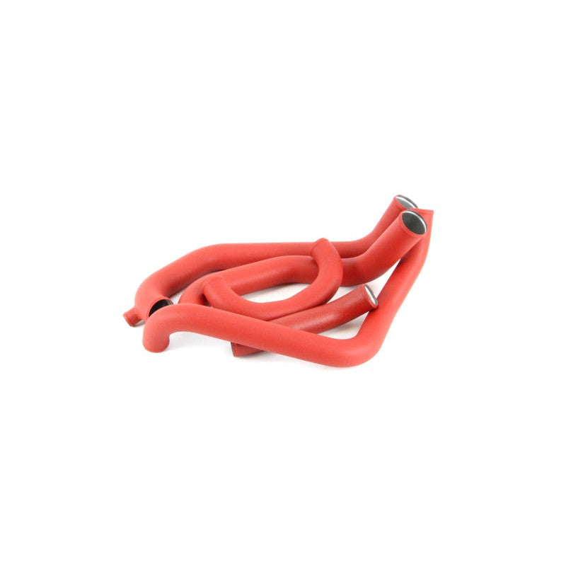 Red powder-coated PERRIN front mount intercooler boost tubes for 2008-2014 Subaru WRX.