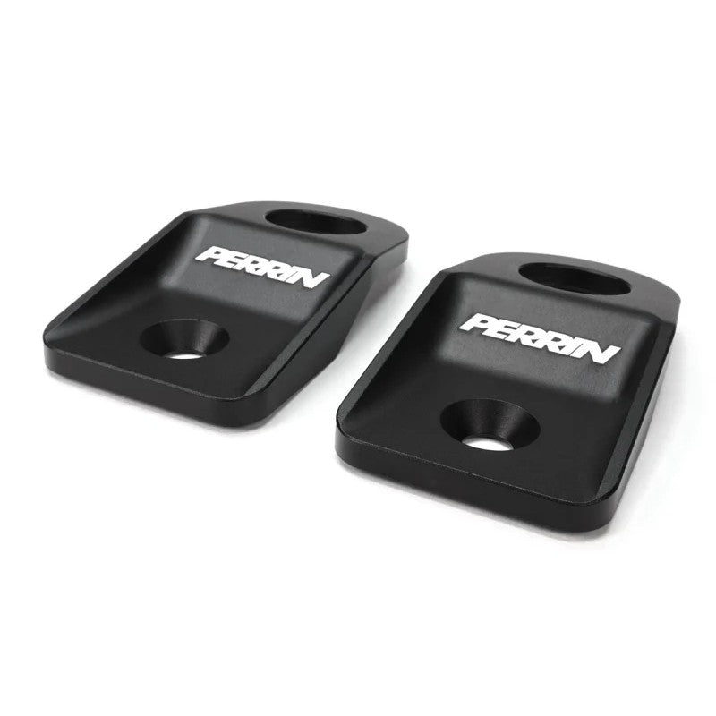 PERRIN black powder-coated aluminum upper radiator bracket set for Subaru WRX and STI