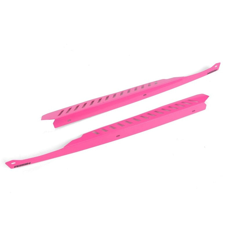 Hyper Pink PERRIN aluminum fender shrouds with stainless steel mounting hardware for 08-14 Subaru WRX and STI.