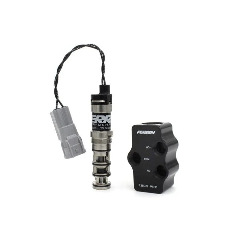 PERRIN Pro Electronic Boost Control Solenoid for 2015-2020 Subaru WRX STI showing 3-port design and electrical connector