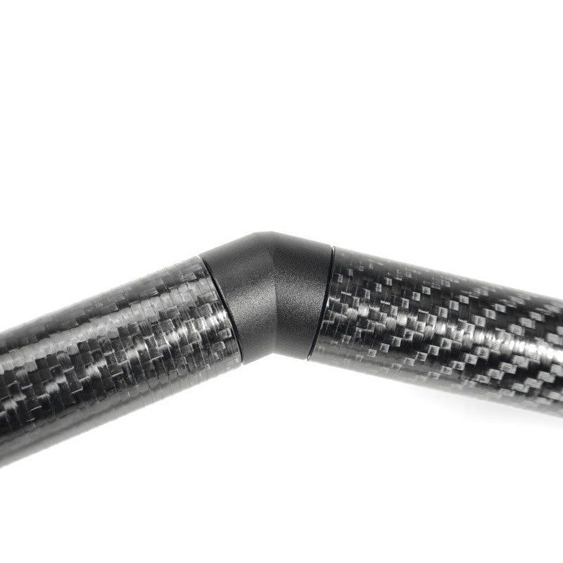 High-gloss carbon fiber PERRIN front strut tower brace with black mounting brackets for 2008-2021 Subaru WRX and STI
