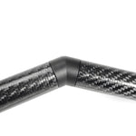 High-gloss carbon fiber PERRIN front strut tower brace with black mounting brackets for 2008-2021 Subaru WRX and STI