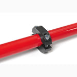 Red PERRIN 16mm adjustable rear sway bar with multiple mounting points for Subaru and Toyota suspension tuning.