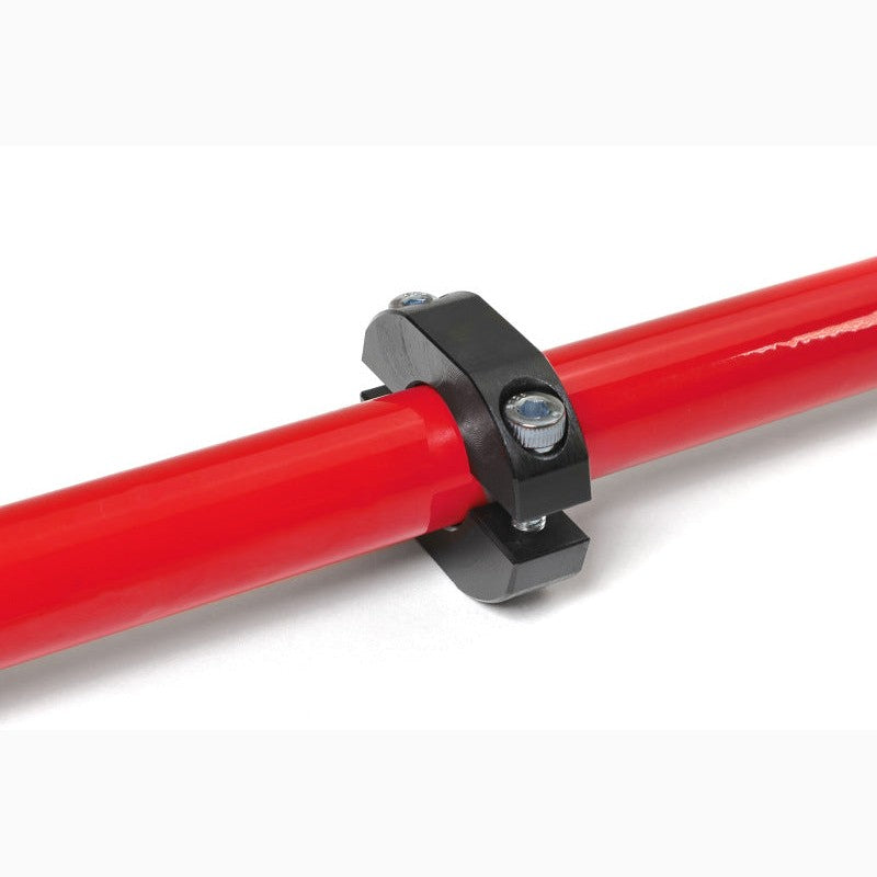Red PERRIN 16mm adjustable rear sway bar with multiple mounting points for Subaru and Toyota suspension tuning.