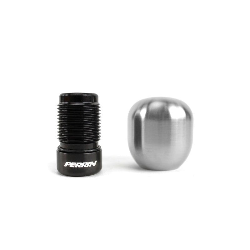 Brushed stainless steel barrel style shift knob by PERRIN for automatic Subaru BRZ and Toyota GR86 models.