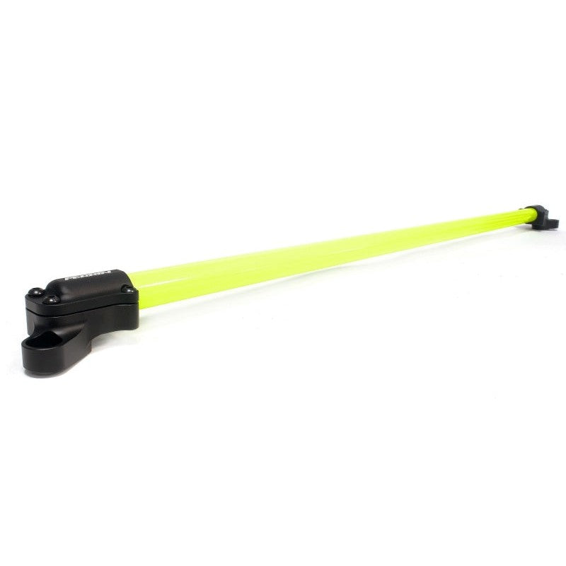 Neon yellow PERRIN front strut tower brace for 2013-2026 Subaru BRZ and Toyota GR86