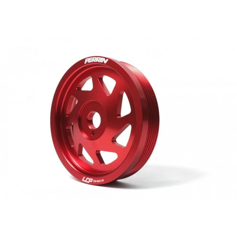 Red PERRIN lightened crank pulley for select 2012-2020 Subaru Impreza and Toyota 86