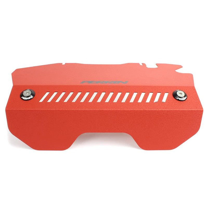 Red PERRIN aluminum engine cover kit including intercooler shroud and pulley cover for 2015-2020 Subaru WRX.