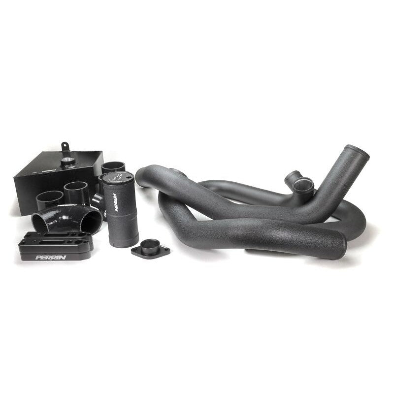 Black powder-coated mandrel-bent aluminum front mount intercooler boost tubes for 2015-2021 Subaru WRX.
