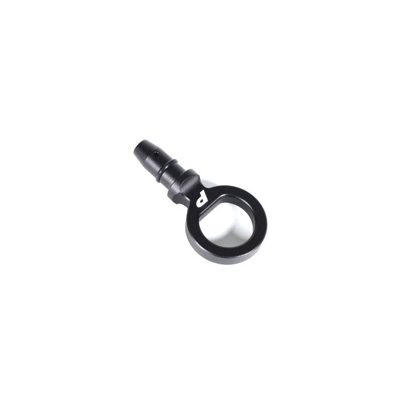 Black PERRIN loop style dipstick handle replacement for Subaru WRX and BRZ engine bays.