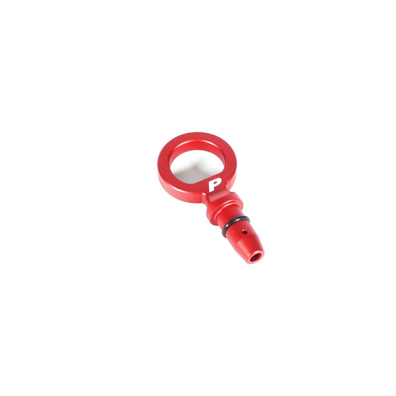 Red anodized PERRIN loop style billet aluminum engine oil dipstick handle for Subaru and Toyota 86.