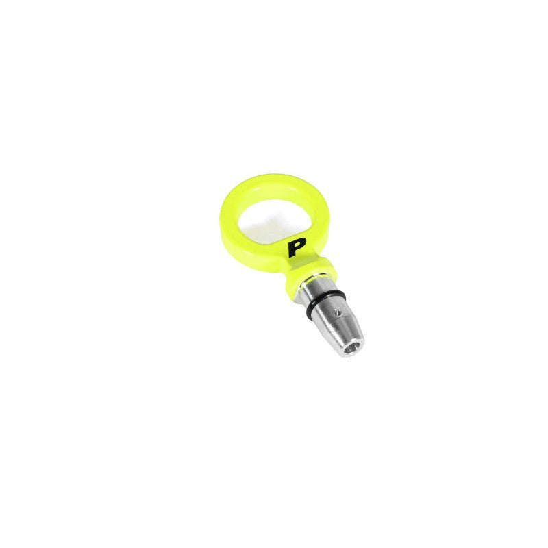 Vibrant neon yellow PERRIN loop style dipstick handle for Subaru and Toyota boxer engines.