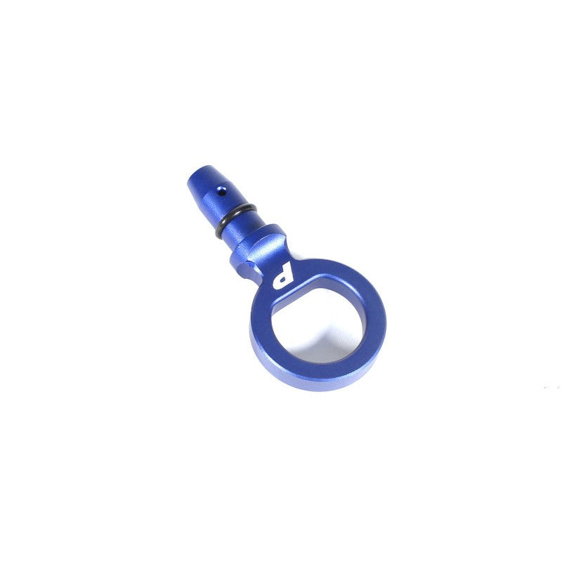Blue anodized machined aluminum loop-style dipstick handle for Subaru WRX and Toyota 86 engines.