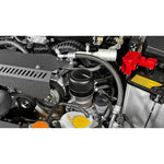 Black PERRIN oil filter cover for Subaru WRX and Toyota 86 engine dress-up
