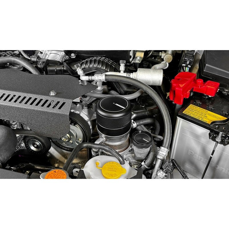 Black PERRIN oil filter cover for Subaru WRX and Toyota 86 engine dress-up