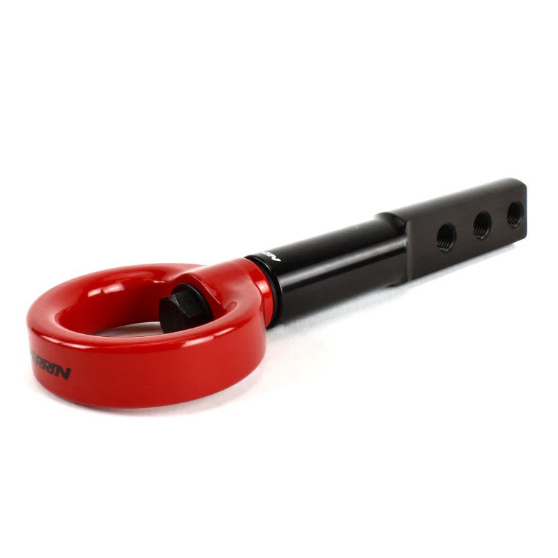 Red PERRIN front tow hook with black mounting stem for 2017-2021 Honda Civic Si and Type R