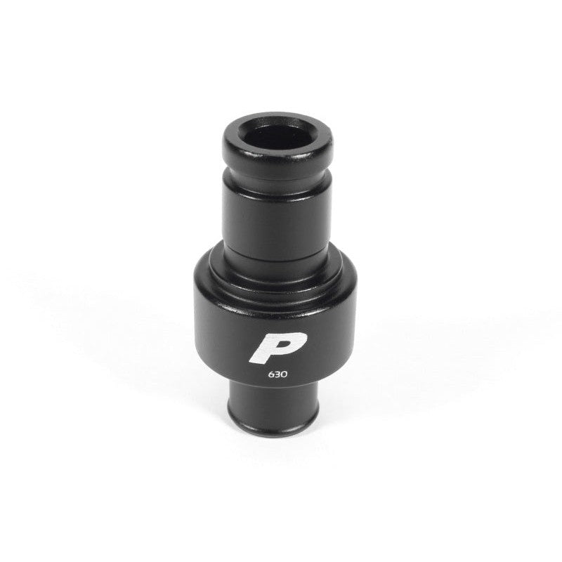 Black PERRIN Turbo Sump Restrictor for 2017-2026 Subaru WRX and Ascent turbochargers.