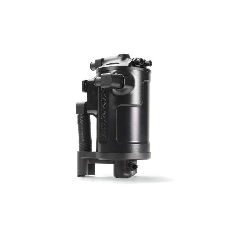 Black PERRIN Air Oil Separator kit with mounting hardware and hoses for Subaru Ascent and Outback XT models.