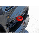 Red PERRIN front tow hook kit and mounting hardware for 2020-2025 Toyota Supra