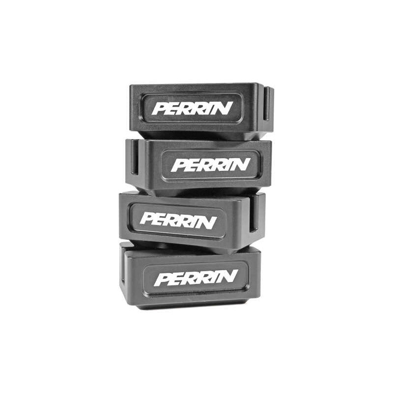 A pair of black PERRIN jack pads designed to protect pinch welds on Toyota, Mazda, and Subaru vehicles.