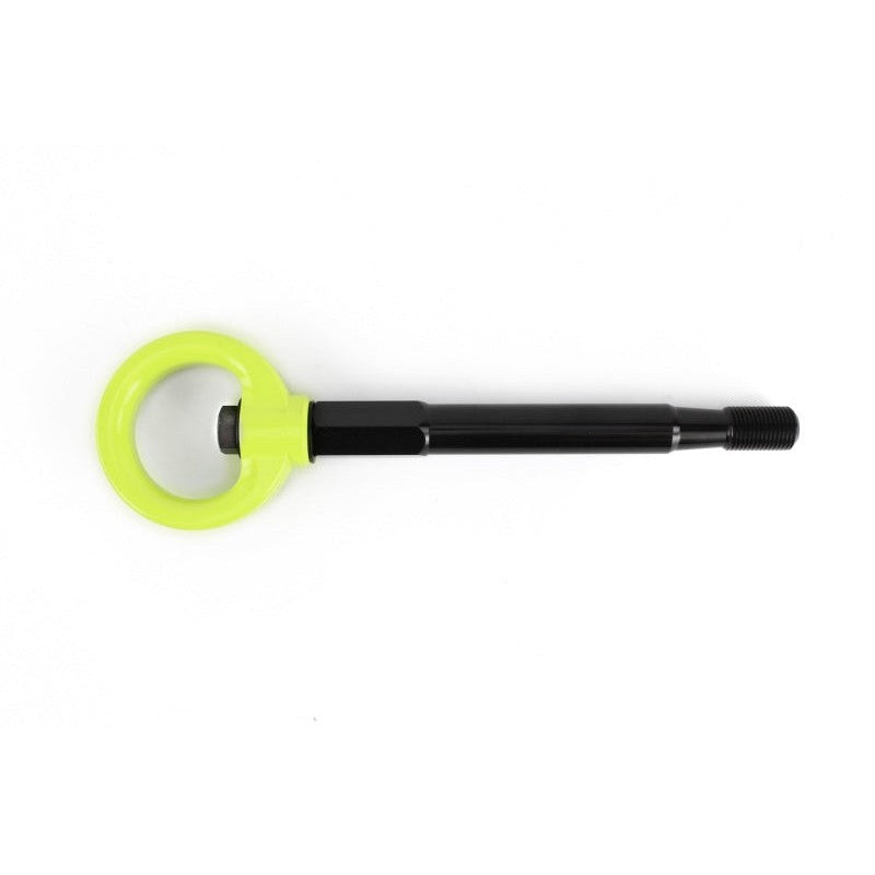 Neon yellow PERRIN front tow hook with threaded shaft and folding ring for 2022-2025 Toyota GR86