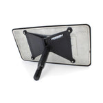 PERRIN black powder-coated license plate relocation bracket with tow hook mounting stem and stainless hardware.