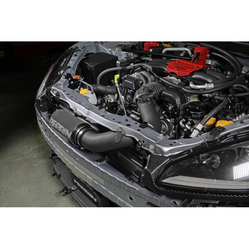 Black PERRIN Cold Air Intake kit for 2022-2026 Subaru BRZ and Toyota GR86 including intake tube and filter.