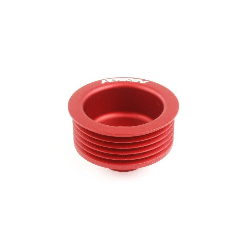 Red PERRIN lightweight alternator pulley for 2022-2026 Subaru BRZ and Toyota GR86.