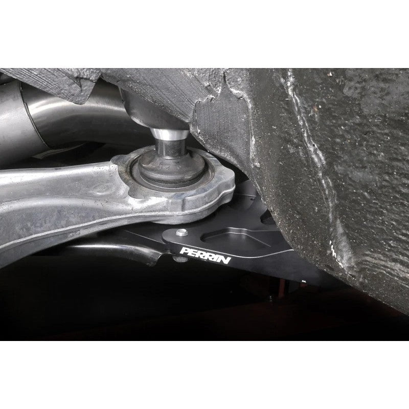 Black PERRIN Front Control Arm Brace with integrated jack point for 2017-2026 Subaru models