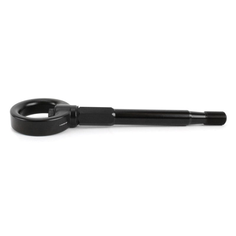 Black PERRIN front tow hook with threaded mounting stem for Subaru WRX, Crosstrek, and Forester.
