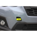 Neon Yellow PERRIN front tow hook kit with threaded mounting stem for 2018-2026 Subaru WRX and Crosstrek.