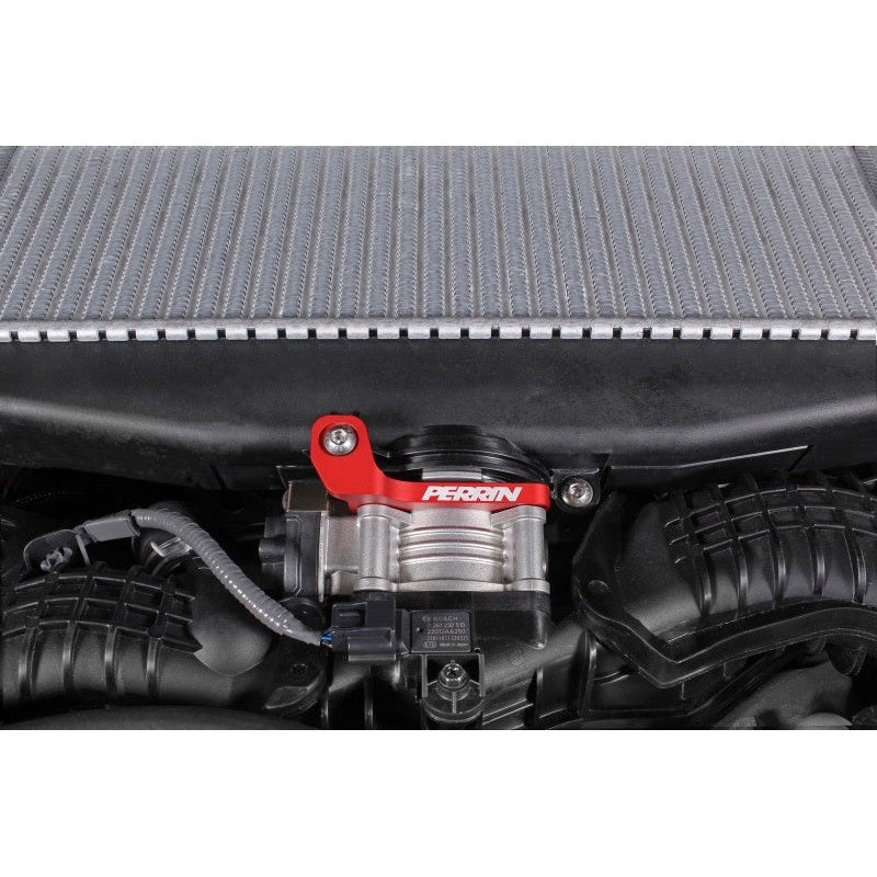 Red PERRIN top mount intercooler bracket for 2019-2026 Subaru WRX, Ascent, and Outback engines