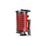 Red powder-coated PERRIN Air Oil Separator with mounting bracket and hose fittings for 2022-2026 Subaru WRX.