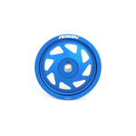Blue anodized PERRIN lightweight aluminum crank pulley for Subaru and Toyota engines