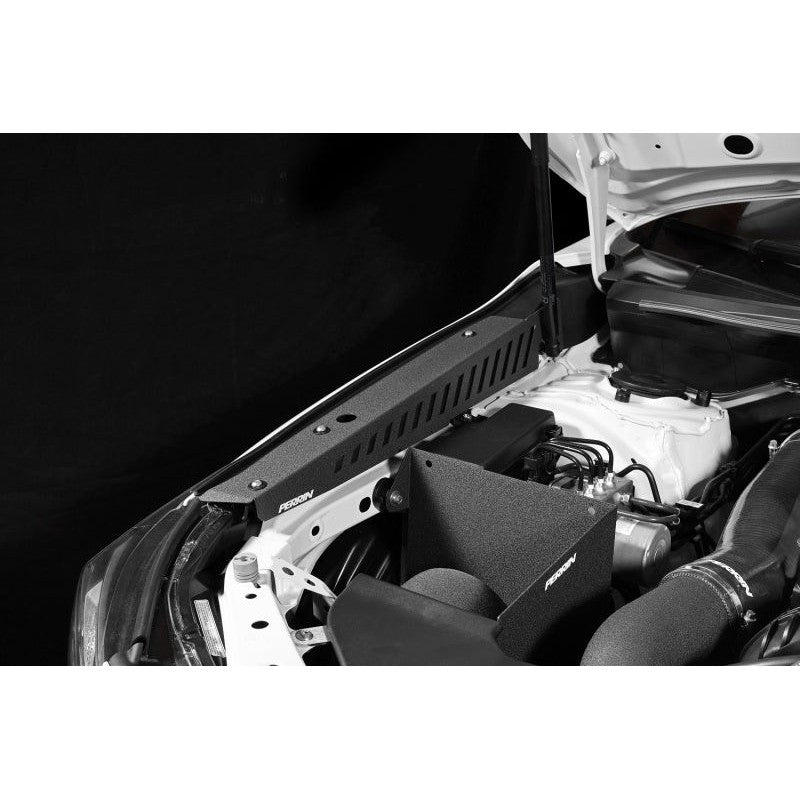 A pair of PERRIN black powder-coated fender shrouds designed for the 2022-2026 Subaru WRX engine bay.