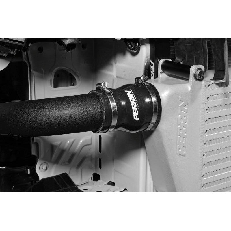 PERRIN front mount intercooler kit with a silver core and black powder-coated piping for 2022-2026 Subaru WRX
