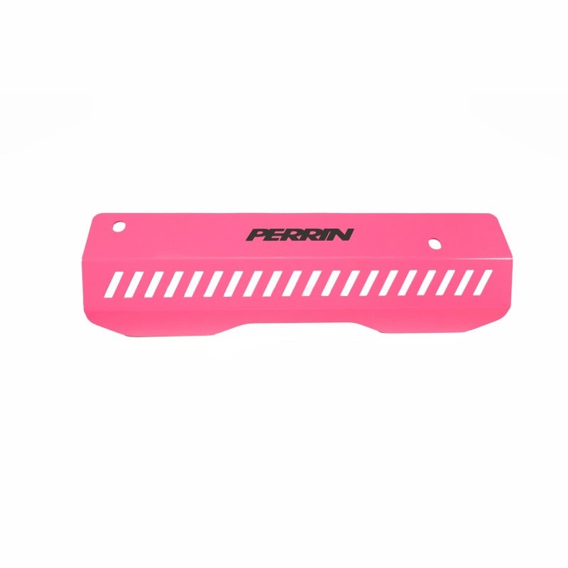 Hyper Pink powder-coated PERRIN short aluminum pulley cover for 2022-2026 Subaru WRX