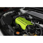 Neon yellow PERRIN tall engine pulley cover for 2022-2026 Subaru WRX without PERRIN AOS