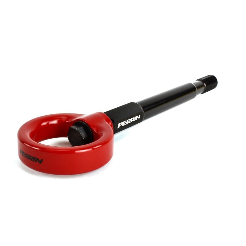 Red PERRIN CNC-machined front tow hook with threaded mounting stem for 2022-2026 Toyota GR86.
