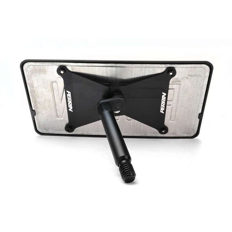PERRIN license plate relocation kit for Toyota GR Corolla featuring black mounting stem and plate holder.