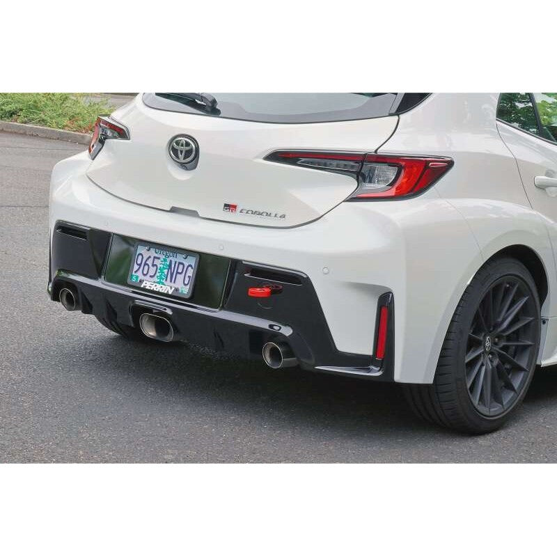 Red PERRIN folding rear tow hook with threaded mounting shaft for 2023-2026 Toyota GR Corolla.