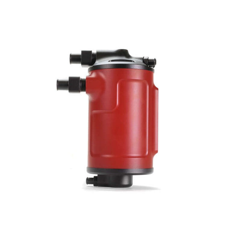 Red PERRIN Air Oil Separator canister with mounting bracket and hoses for Subaru BRZ and Toyota GR86.