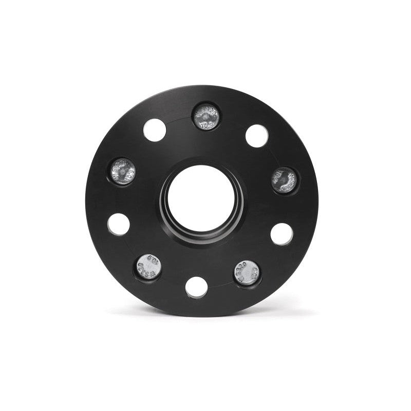 Black PERRIN 30mm wheel spacers for 5x114.3 Subaru hubs featuring pre-installed wheel studs.