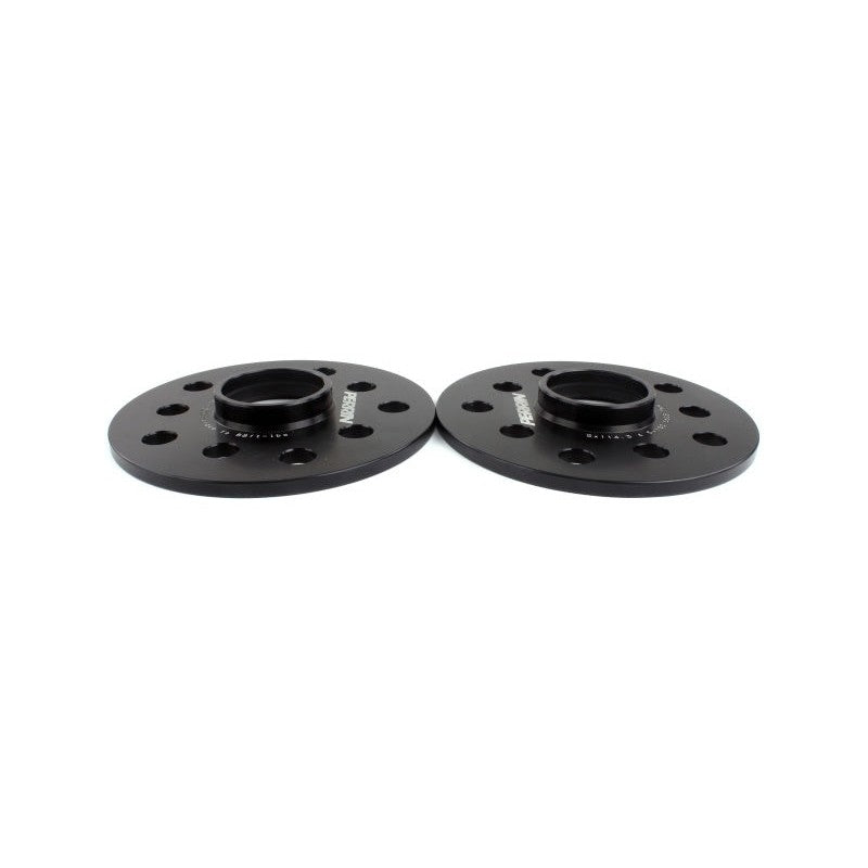 Pair of black PERRIN 7mm slip-on wheel spacers with a set of ten extended wheel studs.