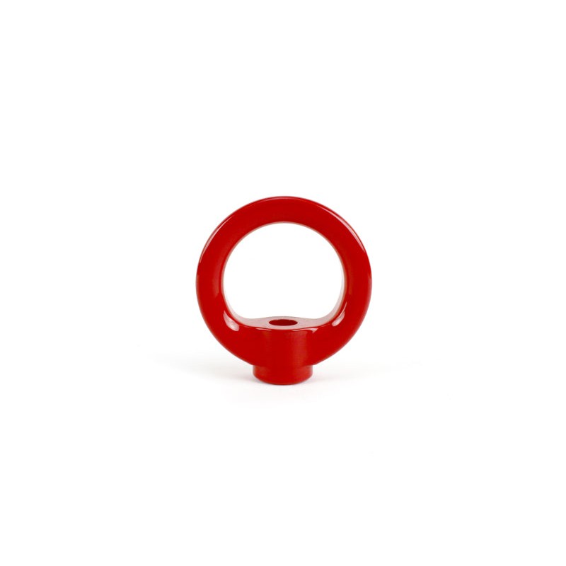 Red PERRIN tow hook loop designed for use with PERRIN license plate relocation mounting hardware.