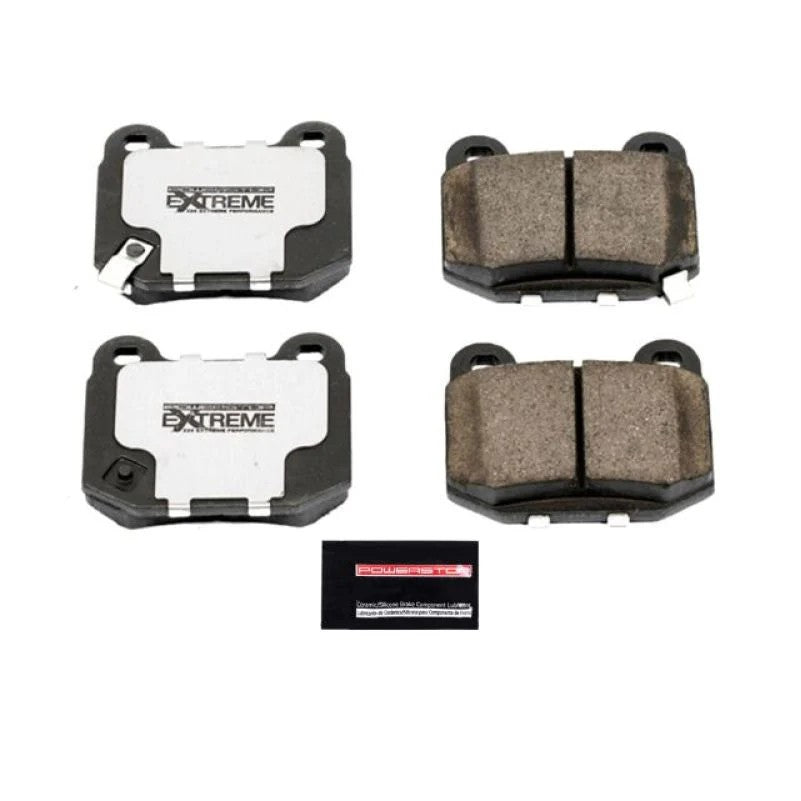 Power Stop Z26 carbon-fiber ceramic rear brake pads with stainless steel installation hardware and lubricant.