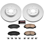 Power Stop Z17 Evolution front brake kit with two Geomet coated rotors, ceramic brake pads, and stainless steel hardware.